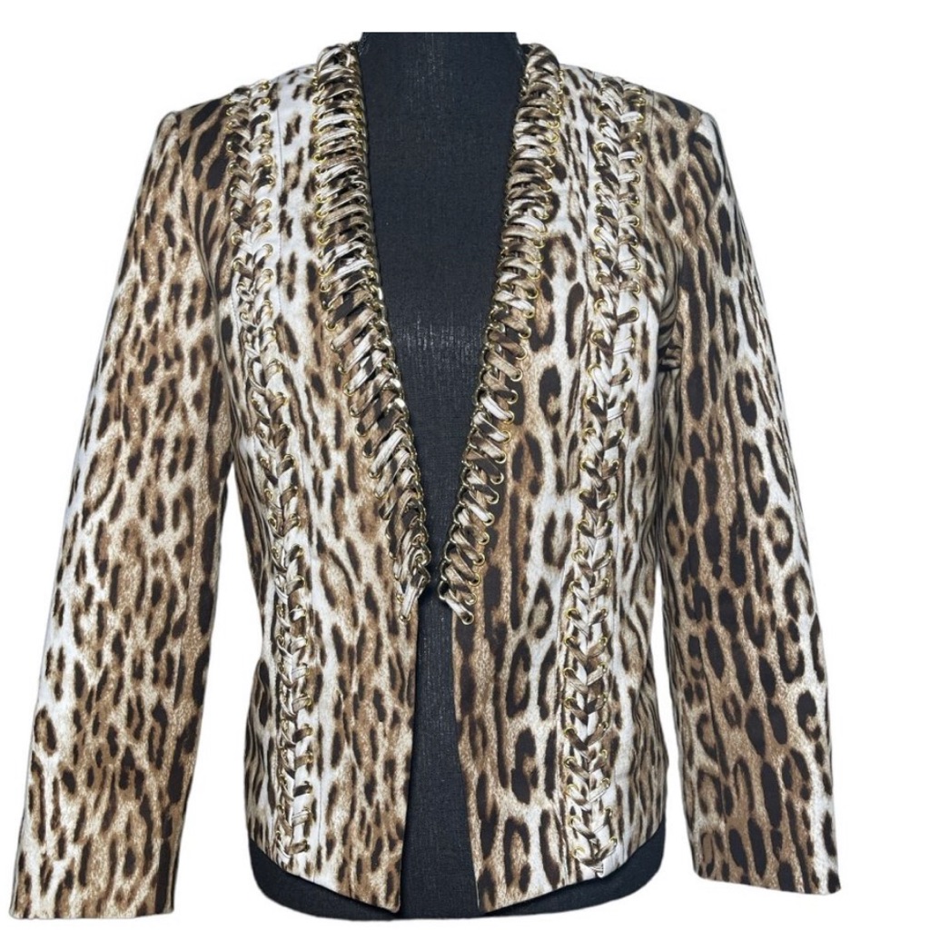 Michael Kors Printed Blazer Gold Chain Link Size 4 Jacket